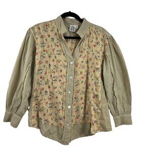 Parsley & Sage Boho Cottagecore Beige Floral Button-Up Top Women’s Size S